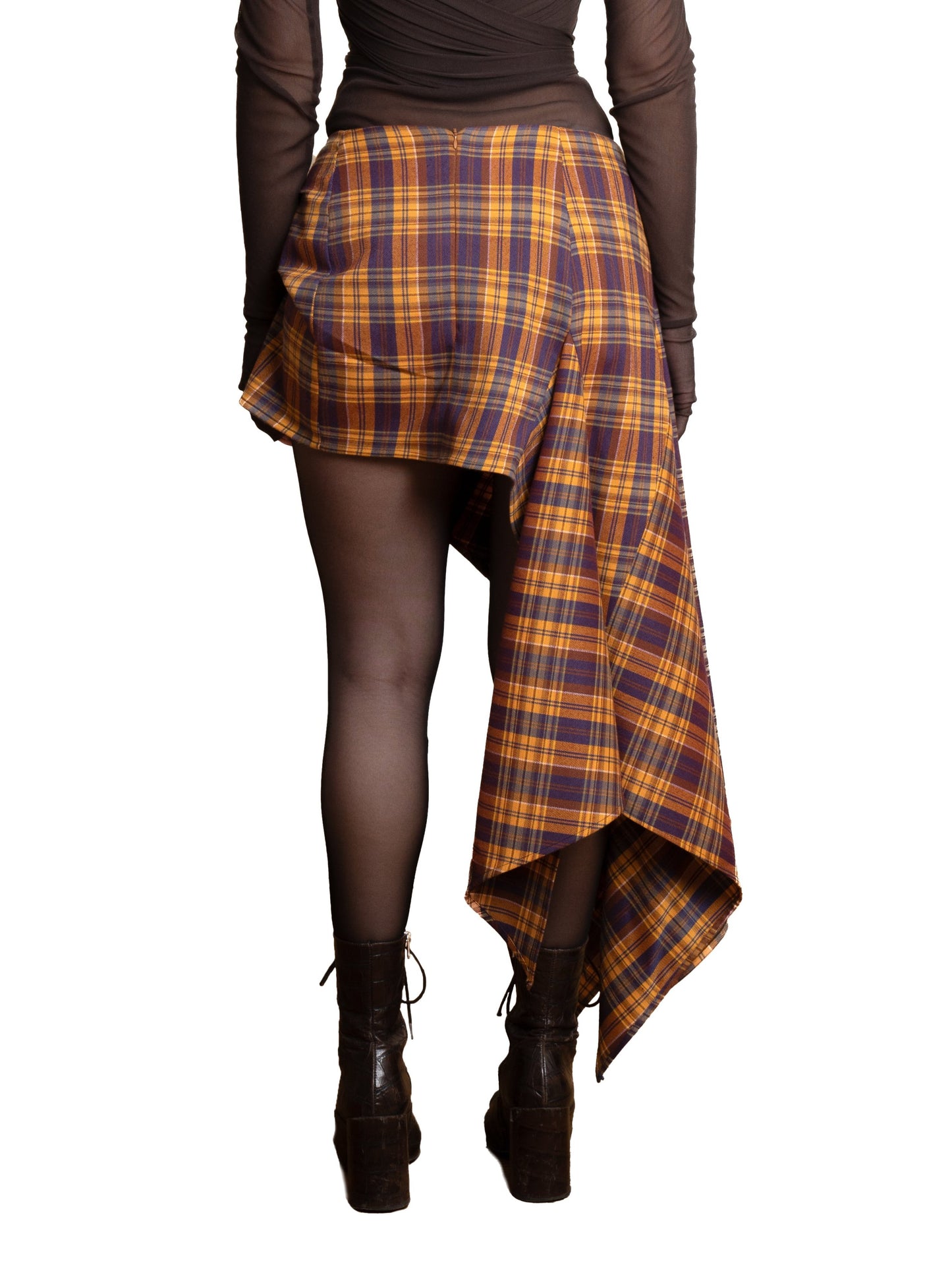 Asymmetric Plaid Skirt
