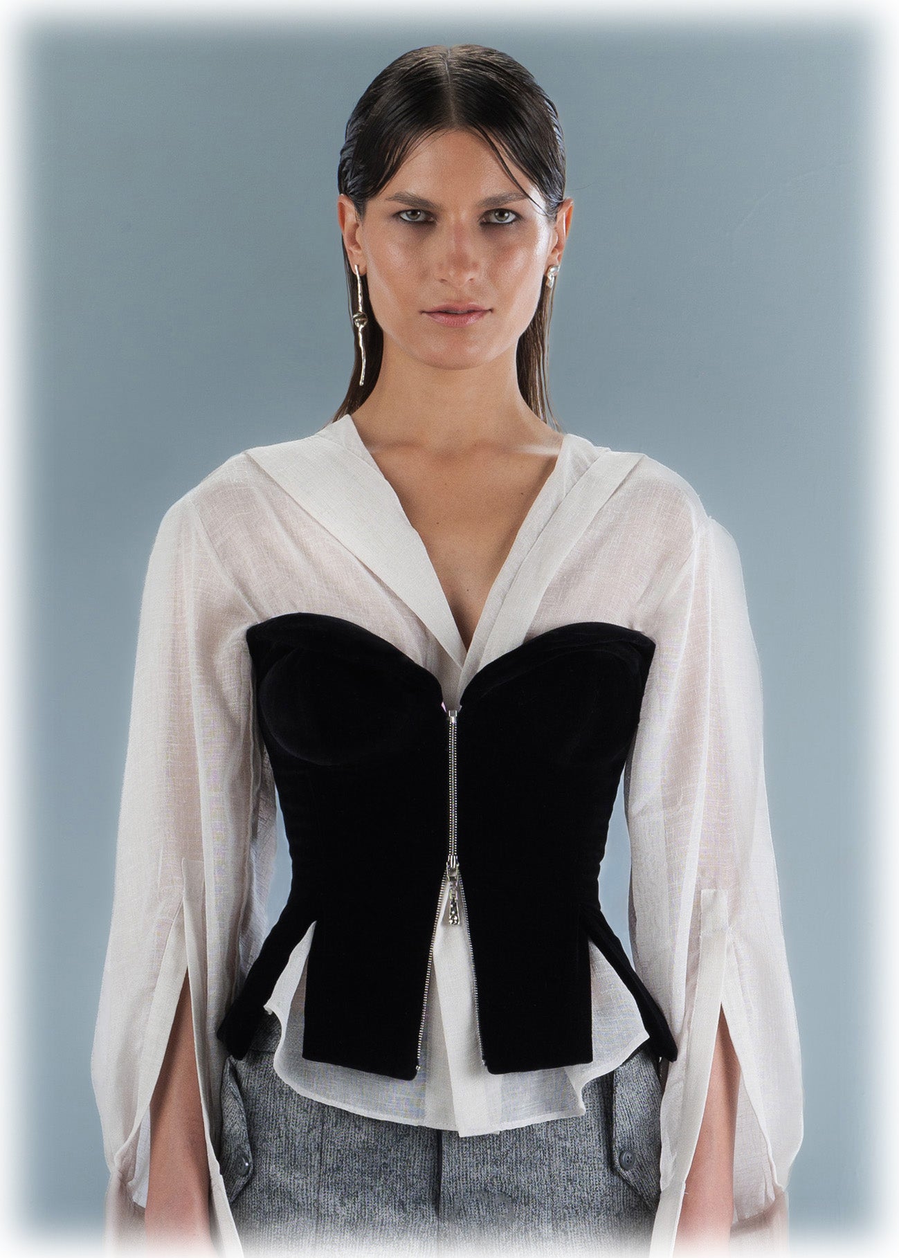 Front Zip Velvet Corset