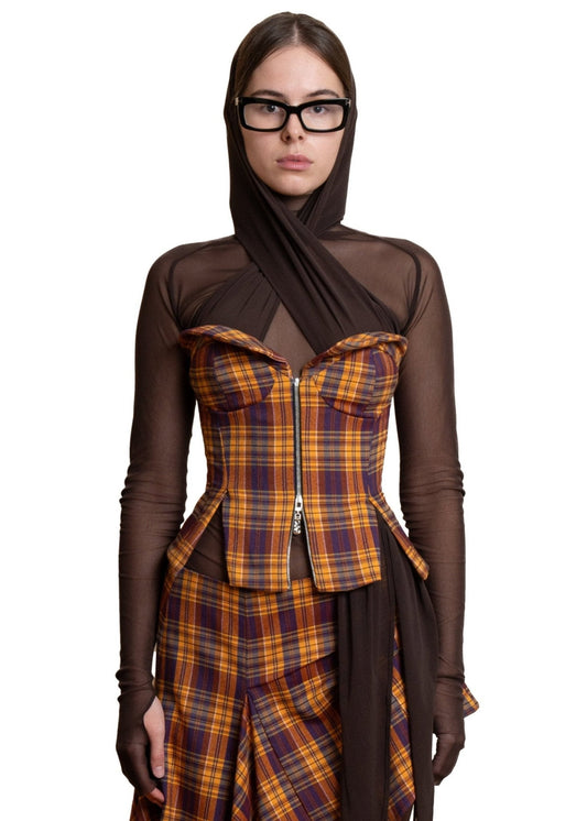 Front Zip Plaid Corset