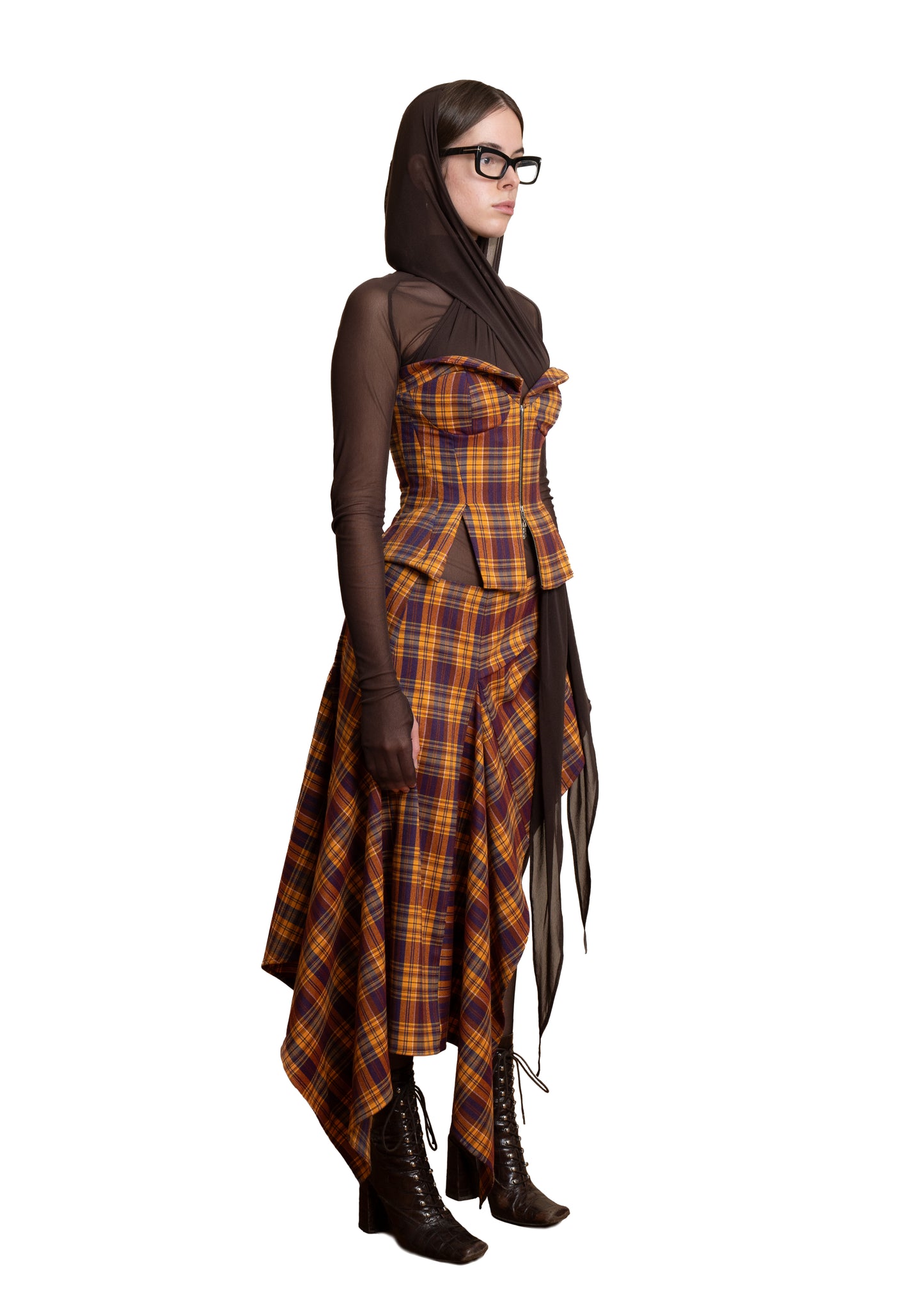 Front Zip Plaid Corset