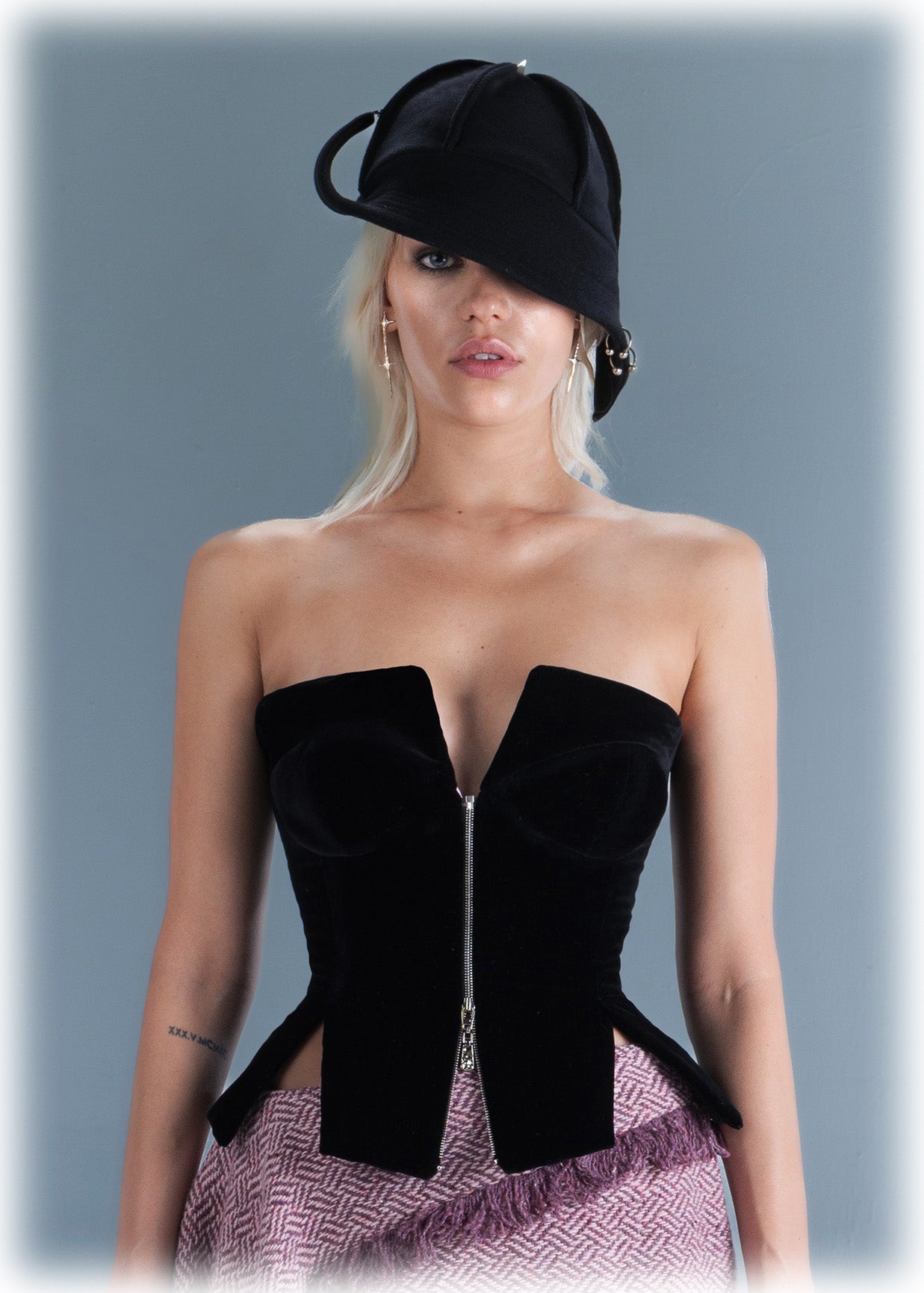 Front Zip Velvet Corset