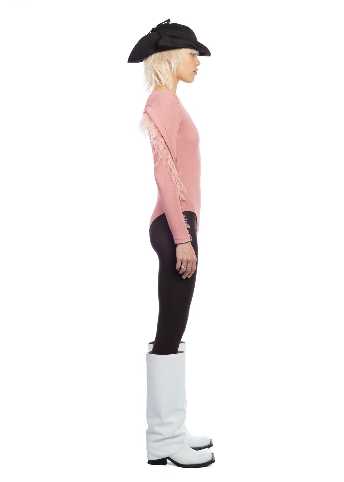 Pink Bodysuit with Detachable Feathers
