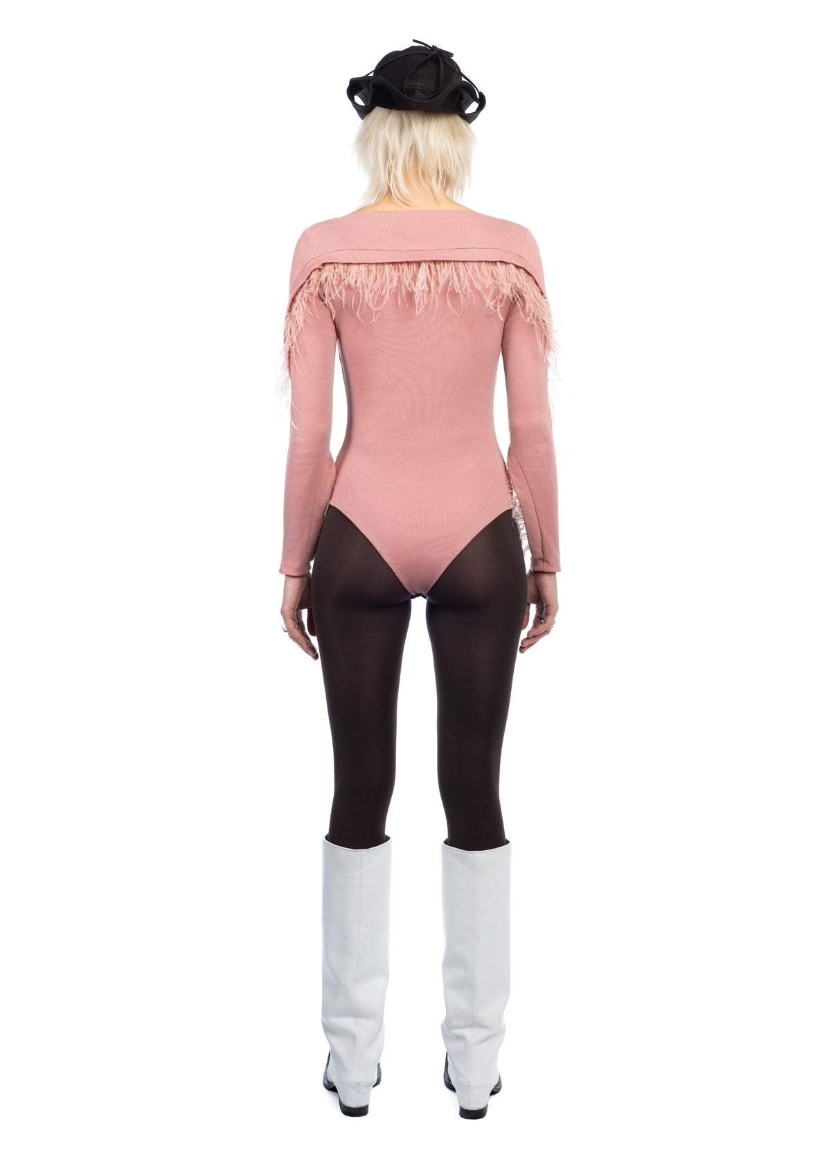 Pink Bodysuit with Detachable Feathers