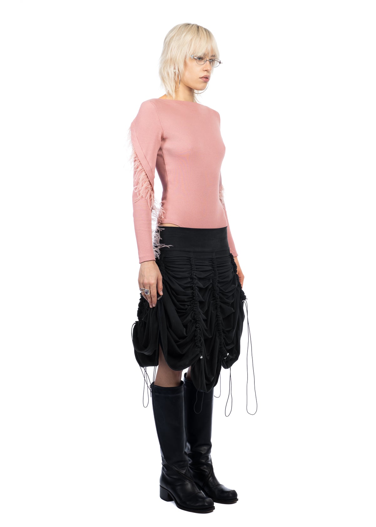 Drawstring Skirt in Carbon Black