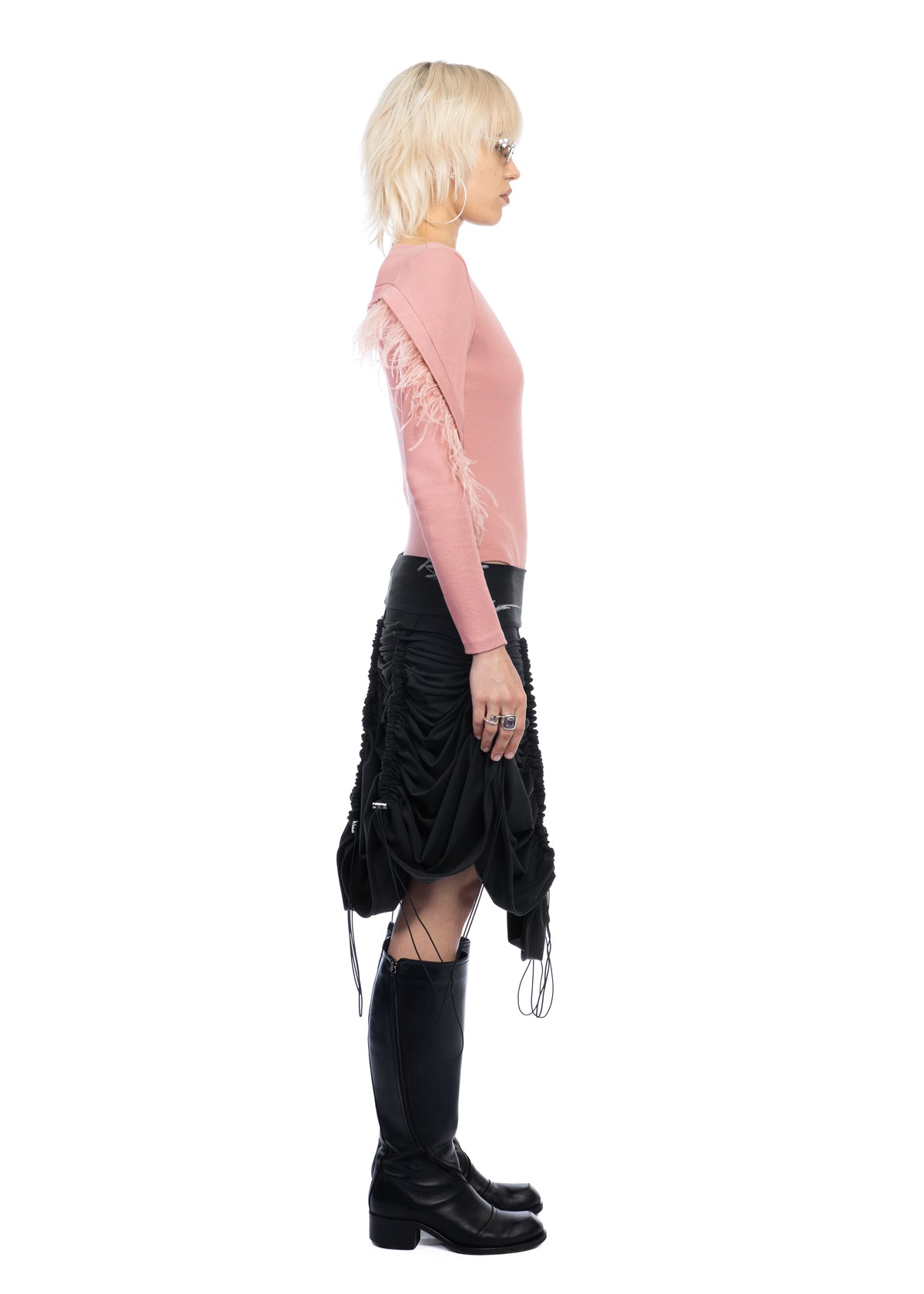 Drawstring Skirt in Carbon Black