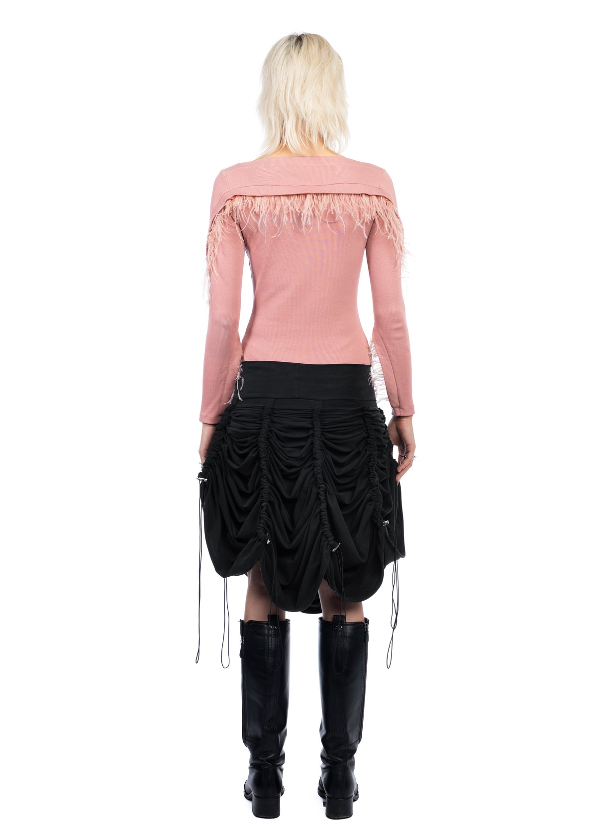Drawstring Skirt in Carbon Black