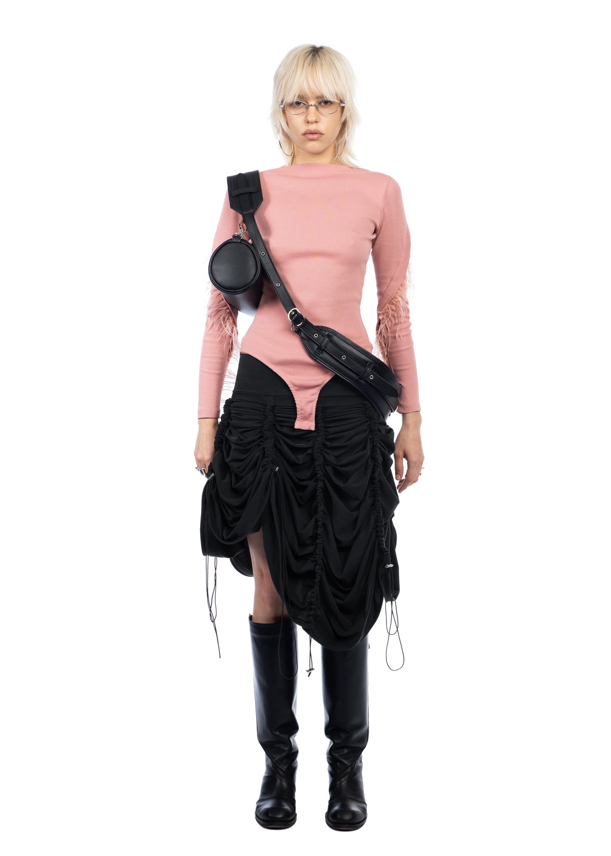 Drawstring Skirt in Carbon Black