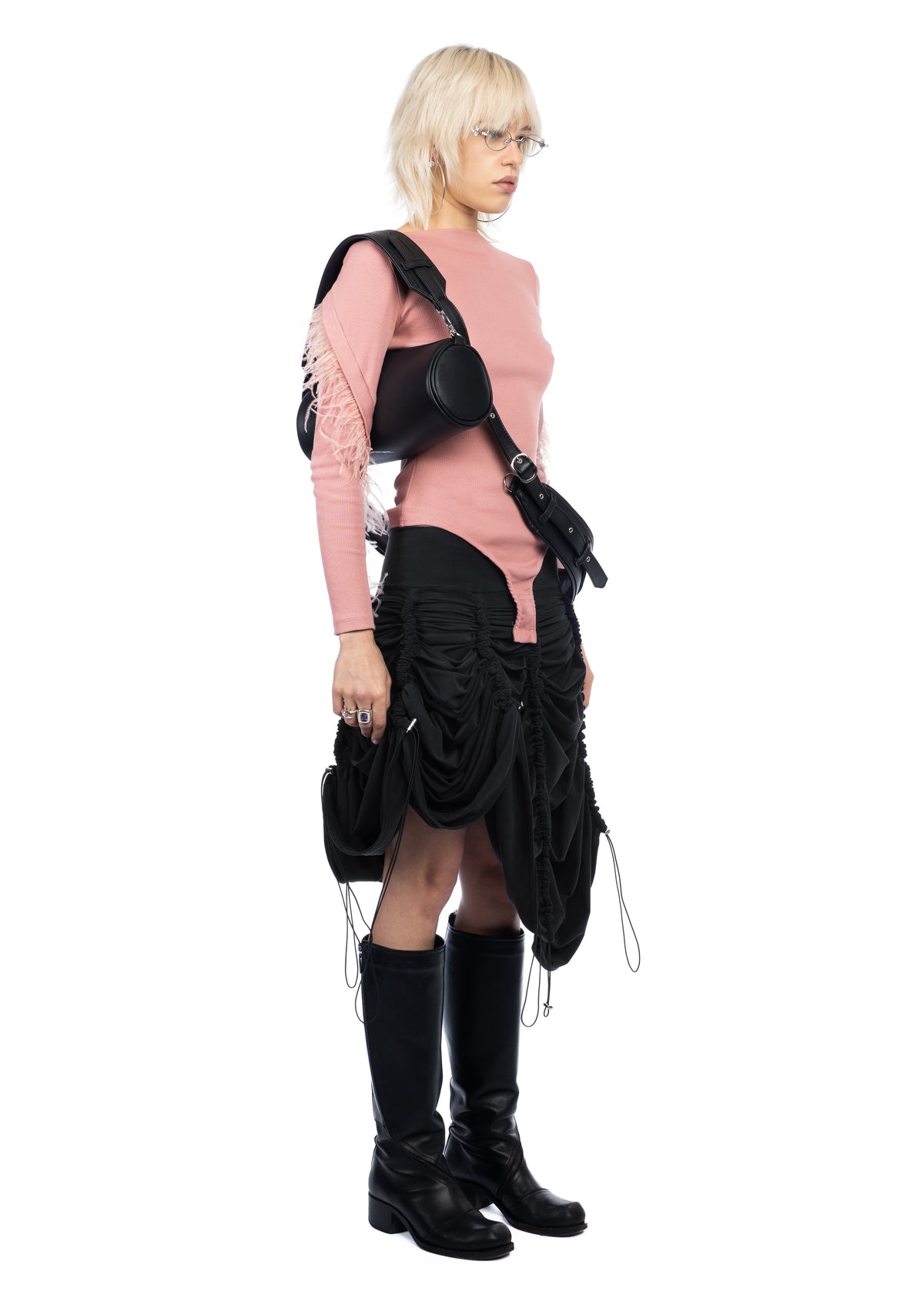 Drawstring Skirt in Carbon Black