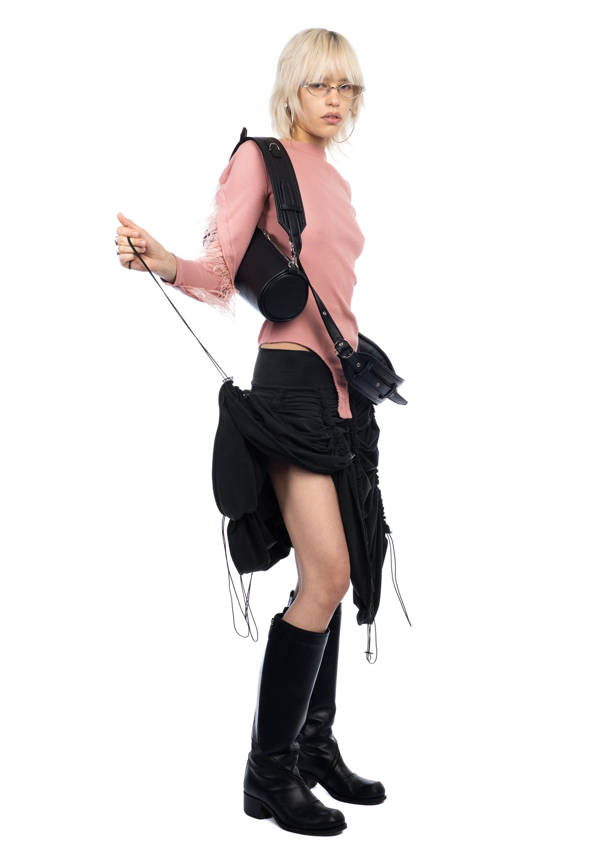 Drawstring Skirt in Carbon Black