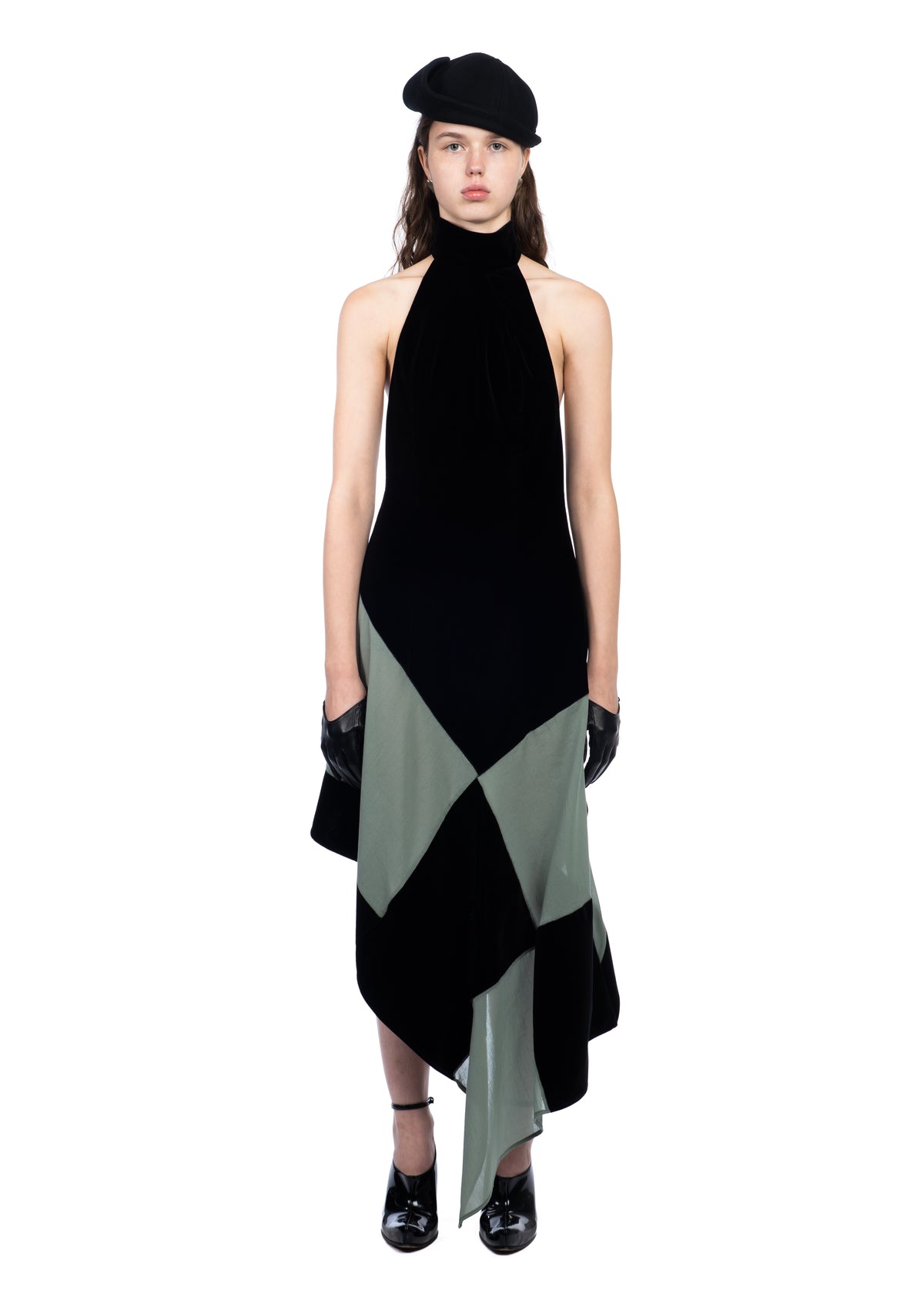 Asymmetric Checked Velvet Dress