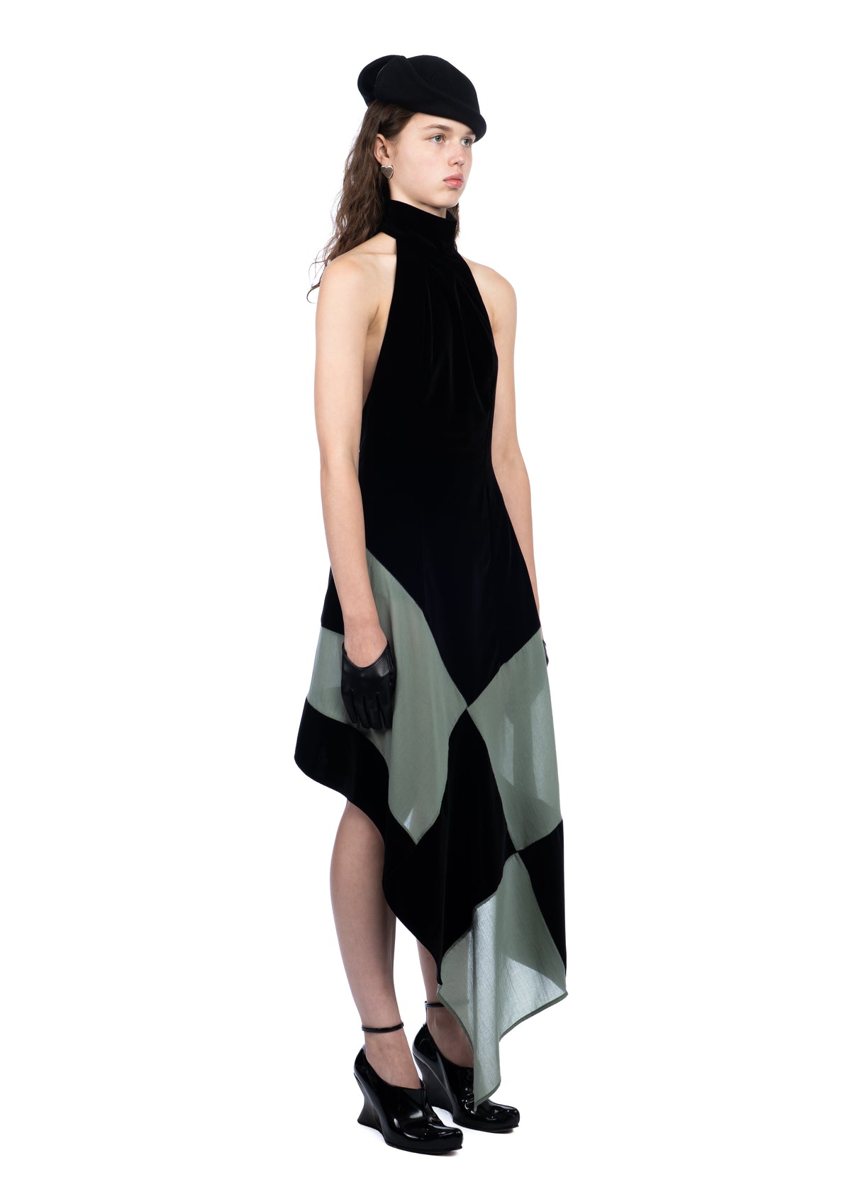 Asymmetric Checked Velvet Dress
