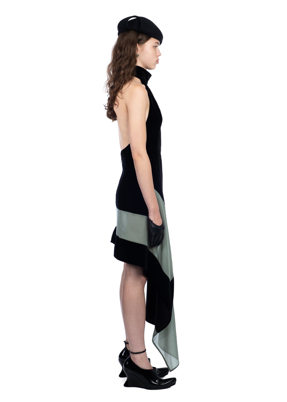 Asymmetric Checked Velvet Dress
