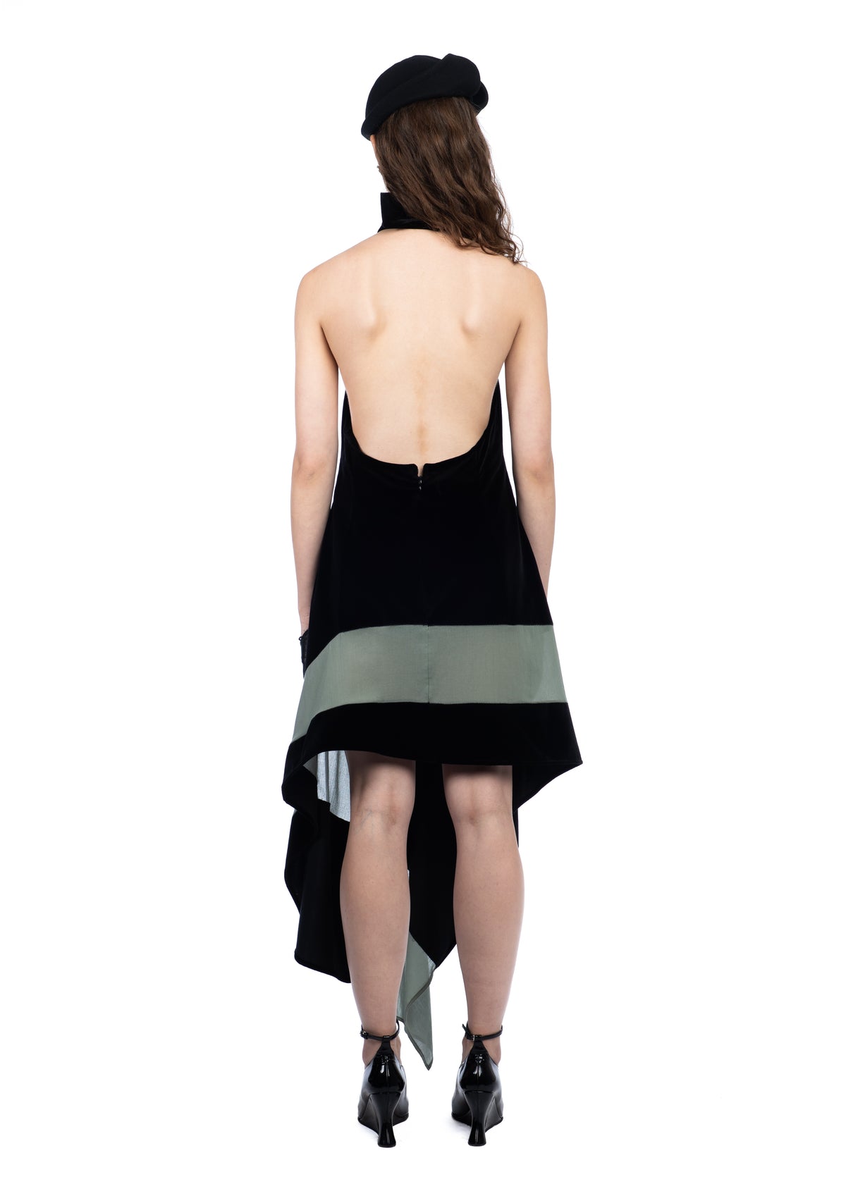 Asymmetric Checked Velvet Dress